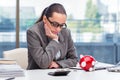 The bankrupt broke businesswoman with piggy bank Royalty Free Stock Photo