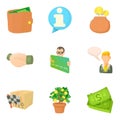 Bankrupt icons set, cartoon style