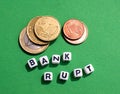 Lettering Bankrupt with Euro pieces Royalty Free Stock Photo