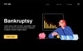 Bankruptcy banner with depressed woman loss money