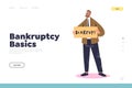 Bankruptcy basics landing page concept with poor businessman bankrupt