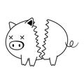 Bankruptcy broken piggy bank crisis isolated icon white background line style