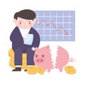 Bankruptcy businessman graph stock falls craft piggy bank coins business financial crisis
