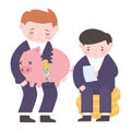 Bankruptcy businessmen holding piggy bank and coins business financial crisis