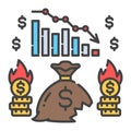 Bankruptcy color line icon. Economic crisis. Markets plunging. Sign for web page, app. UI UX GUI design element.