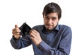 Bankruptcy and insolvency concept. Young man has no money. Royalty Free Stock Photo