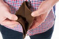 Bankruptcy - Male Person holding an empty wallet, hand holding Empty Wallet