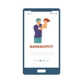 Bankruptcy mobile app onboarding screen template, flat vector illustration. Royalty Free Stock Photo