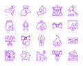 Bankruptcy simple ultraviolet line icon vector set