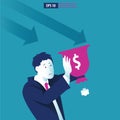 Bankruptcy vector illustration  concept. Businessman with broke company. global financial crisis with arrow decrease symbol. Royalty Free Stock Photo