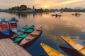 Banks of Dal lake, Srinagar, Kashmir, India at golden sunset.