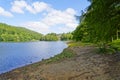 On the banks of the Derwent Reservoir with Howden Dam in the distance Royalty Free Stock Photo