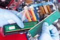 Banks of memory in hands before inserting to PC mainboard