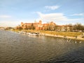 The banks of the river flowing through the city center of Krakow