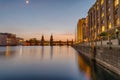 The banks of the river Spree in Berlin with the Oberbaum Bridge Royalty Free Stock Photo