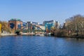 Banks of the river Spree, Spree-Bogen, Lessing bridge and the Ameron Hotel Abion Spreebogen Waterside in Berlin