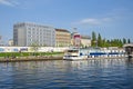 Banks of the river Spree with the East Side Gallery, Eastern Comfort Hostel Boat and Floating Lounge in Berlin