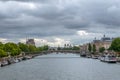 Banks of the Seine and Residential Barges Royalty Free Stock Photo