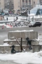 Banksy graffiti in the center of Kyiv, Ukraine