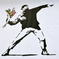 Banksy Piece of a Rioter Throwing a Flower Bouquet Royalty Free Stock Photo