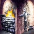 Banksy, `Snow` 2018, art originally on mural by Banksy, anonymous English street graffiti artist