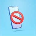 Banned, locked smartphone, disallowed mobile application illustration. 3d rendered banned icon, with minimal smartphone
