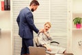 Banned relations at work. Sexual assault at workplace. Woman office secretary suffer sexual harassment. abuse concept Royalty Free Stock Photo