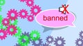 Banned. Speech balloon muted. Audio, speaker symbol in dialog balloons. Silencing, censoring, expelling or banning. Royalty Free Stock Photo