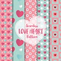 Set of Love Heart Seamless Pattern on Romantic Pastel Color. Vector Illustration. Royalty Free Stock Photo