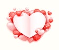 Realistic 3D Colorful Red and White Romantic Valentine Hearts Background Royalty Free Stock Photo