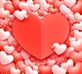 Heart Shaped Frame. Realistic 3D Colorful Red and White Romantic Valentine Hearts Background Royalty Free Stock Photo