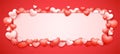 Frame of Red Hearts. Realistic valentine`s Day banner background. Beautiful romantic banner background