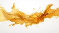 Banner with abstract background explosion of gold ink, paint in water on white background Royalty Free Stock Photo