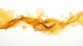 Banner with abstract background explosion of gold ink, paint in water on white background Royalty Free Stock Photo