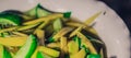 BANNER abstract close-up cucumber bamboo zucchini. Spicy asia vegan vegetable salad food. Photo use as design background