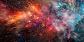 Banner with abstract colorful space nebula with bright particles