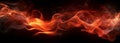 Banner with abstract flames of fire with burning smoke float up black background.