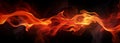 Banner with abstract flames of fire with burning smoke float up black background.