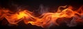 Banner with abstract flames of fire with burning smoke float up black background.