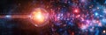 Banner Abstract Math Symbols In Outer Space With Glowing Ball In Center With Space For Text In Dark Colors