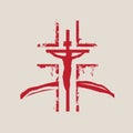 Banner with abstract red cross and crucifixion