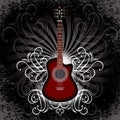 Banner with acoustic guitar on black background