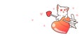 Banner adorable cat and heart are shooted with arrow of love