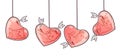 Banner adorable cat inside heart balloon which is pierced with arrow