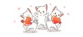 Banner adorable cats and heart is pierced with arrow