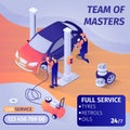 Banner Advertises Skilled Teamwork in Car Service Royalty Free Stock Photo