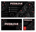 Banner for advertising pizza. Pizza menu. Pizzeria flyer discount. Dark trendy modern design for social media and print