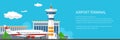 Banner of Airport with Control Tower and Airplane Royalty Free Stock Photo