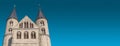 Banner with ancient two towers of Church Monastery of Our Beloved Woman Kloster Unser Lieben Frauen in historical downtown of