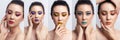 Banner Asian woman colorful makeup collage